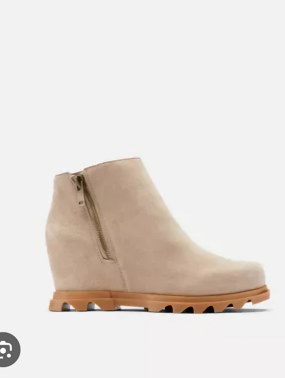 Sorel Beige Suede Wedge Ankle Boots with Tan Lug Sole